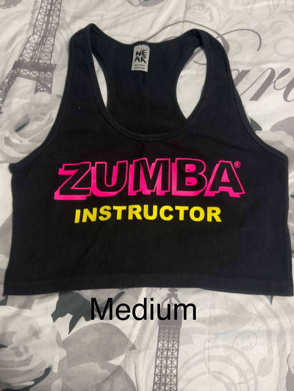 Zumba Fitness Black Crop Tank with Pink and Yellow Logo